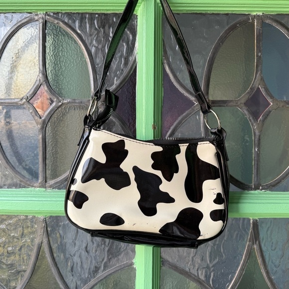 None Handbags - Stylish Black and White Cow Print Women's Bag